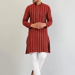 Armaan Ethnic Men Red Pure Cotton Woven Design Kurta-image-90