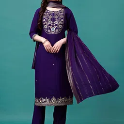 KALINI Floral Embroidered Chanderi Cotton Kurta & Trousers With Dupatta-41