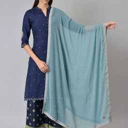 W Women Blue & Gold-Toned Poly Crepe Dupatta-19