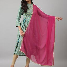 W Pink & Gold-Toned Poly Crepe Dupatta-image-57