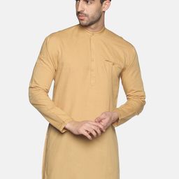 SHOWOFF Men Beige Mandarin Collar Kurta-image-7