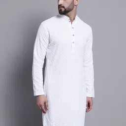 SOJANYA Mandarin Collar Chikankari Embroidered Pure Cotton Kurta-picture-19