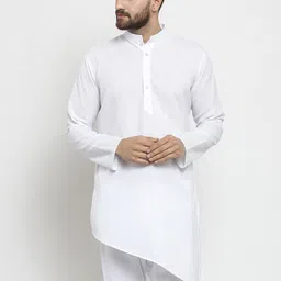 TREEMODA Men White Solid Linen Kurta-image-63