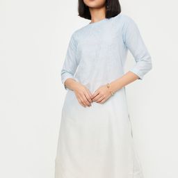 max Floral Embroidered Round Neck Ombre Straight Kurta-35