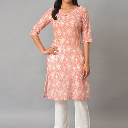 AURELIA Floral Printed Keyhole Neck Pure Cotton Kurta-51