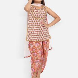 Nauti Nati Girls Floral Printed Gotta Patti Cotton Kurti with Dhoti Pants & With Dupatta-image-37