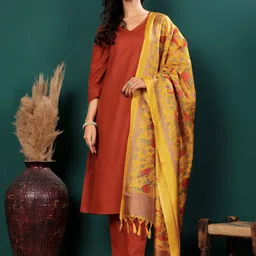 Varanga V-Neck Straight Kurta with Trousers And Dupatta-52