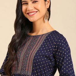 SHOWOFF Boat Neck Floral Printed Cotton Kurta-picture-47