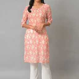 Aurelia Women Orange Floral Print Cotton Straight Kurta-44
