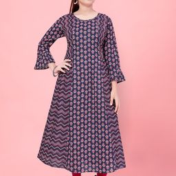 Aarika Girls Floral Printed Bell Sleeve Regular Pure Cotton Kurta With Leggings-image-99