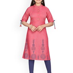 BAESD Girls Ethnic Motifs Printed Pure Cotton Straight Kurta With Leggings-image-93