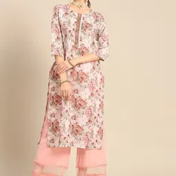 Sangria Floral Printed Mirror Work Straight Kurta-53