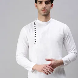 SHOWOFF Men White Geometric Pure Cotton Kurta-image-24