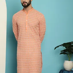 SOJANYA Mandarin Collar Embroidered Pure Cotton Kurta-picture-16