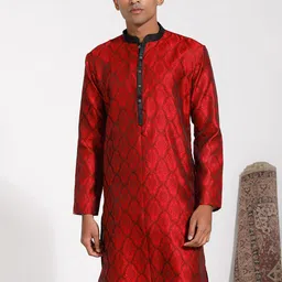 VASTRAMAY Printed Mandarin Collar Jacquard Kurta-image-24