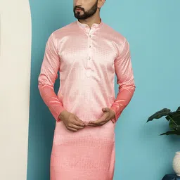 SOJANYA Mandarin Collar Ombre Silk Cotton Jacquard Kurta-picture-14