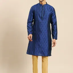 Amodh by Kisah Men Navy Blue Wovwn Design Jacquard Kurta-picture-54
