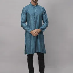 SWAGG INDIA Embroidered Thread Work Mandarin Collar Long Sleeves Jacquard Straight Kurta-8