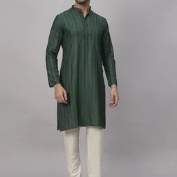 SWAGG INDIA Embroidered Thread Work Mandarin Collar Long Sleeves Jacquard Straight Kurta-picture-21