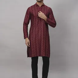 SWAGG INDIA Embroidered Sequinned Mandarin Collar Long Sleeves Jacquard Straight Kurta-picture-49
