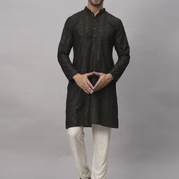 SWAGG INDIA Embroidered Thread Work Mandarin Collar Long Sleeves Jacquard Straight Kurta-picture-46