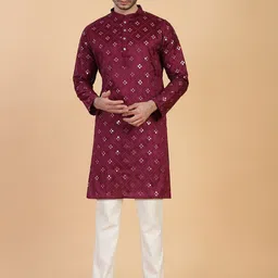 Shiv Leela Men Ethnic Motifs Printed Thread Work Jacquard Kurta-41
