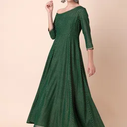 INDYA Polka Dots Foil Printed One Shoulder Ethnic Dresses-picture-8