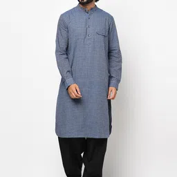 Fabindia Men Blue Geometric Checked Kurta-46