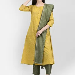 Span Ethnic Motif A-Line Three-Quarter Sleeves Kurta-picture-34