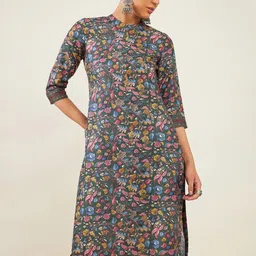 Soch Mandarin Collar Floral Printed Straight Kurta-20