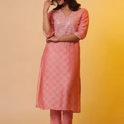 AURELIA Regular Sleeves V-Neck Embroidered Mirror Work Kurta-picture-56