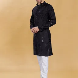 DIVISIVE Men Geometric Embroidered Mirror Work Kurta-picture-36