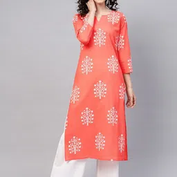 KALINI Floral Printed Notch Neck Straight Kurta-picture-21