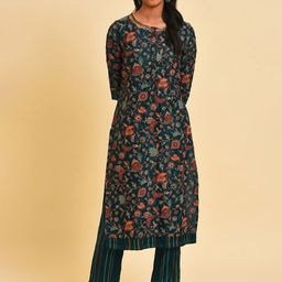 W Floral Printed Sequins Straight Kurta-image-68