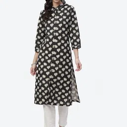 Biba Women Black and White Ethnic Motifs Print Straight Kurta-image-70