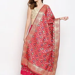 Dupatta Bazaar Coral & Blue Woven Design Banarasi Silk Dupatta-26