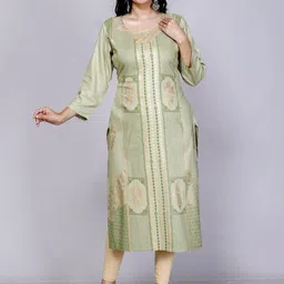 Jevi Prints Ethnic Motifs Foil Printed Round Neck Long Sleeves Straight Kurta-14
