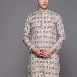 Indo Era Ethnic Motifs Printed Thread Work Cotton Mandarin Collar Indie Prints Kurta-image-54