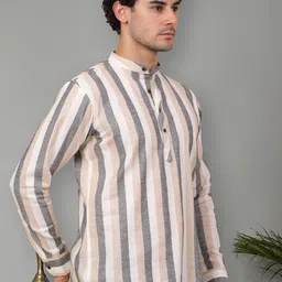 Jompers Mandarin Collar Long Sleeves Striped Cotton Short Kurta-image-77