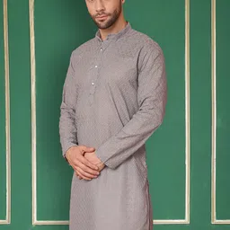 Jompers Geometric Embroidered Mandarin Collar Straight Chikankari Cotton Kurta-picture-25