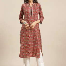 Varanga Women Maroon Geometric Printed Cotton Kurta-image-96