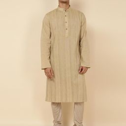 Fabindia Striped Band Collar Cotton Kurta-picture-19