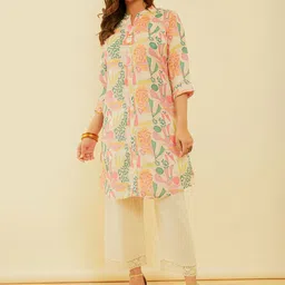 Soch Mandarin Collar Three Quarter Sleeves Printed A-Line Kurta-image-82