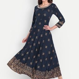 KASHEEDA Women Blue Ethnic Motifs Printed Flared Sleeves Anarkali Kurta-picture-25