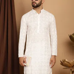 SOJANYA Ethnic Motifs Embroidered Sequinned Cotton Kurta-picture-31