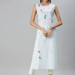 SHOWOFF Women Blue Checked Thread Work Anarkali Kurta-picture-43