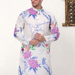 Jompers Men Floral Printed Mandarin Collar Cotton Straight Kurta-53