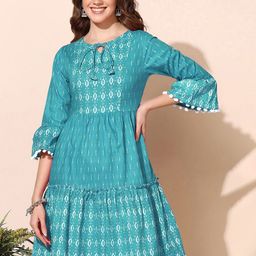 BAESD Geometric Printed Keyhole Neck Ikat Pure Cotton Anarkali Kurta-image-18