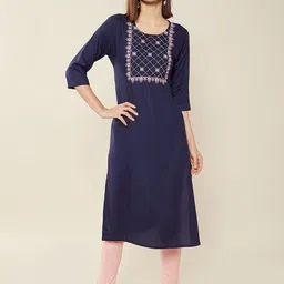 Soch Women Navy Blue & White Ethnic Motifs Straight Kurta-picture-34