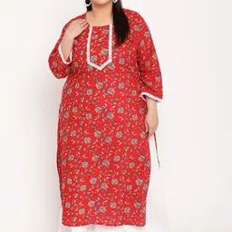 Sringam Women Plus Size Red Ethnic Motifs Printed Kurta-image-44
